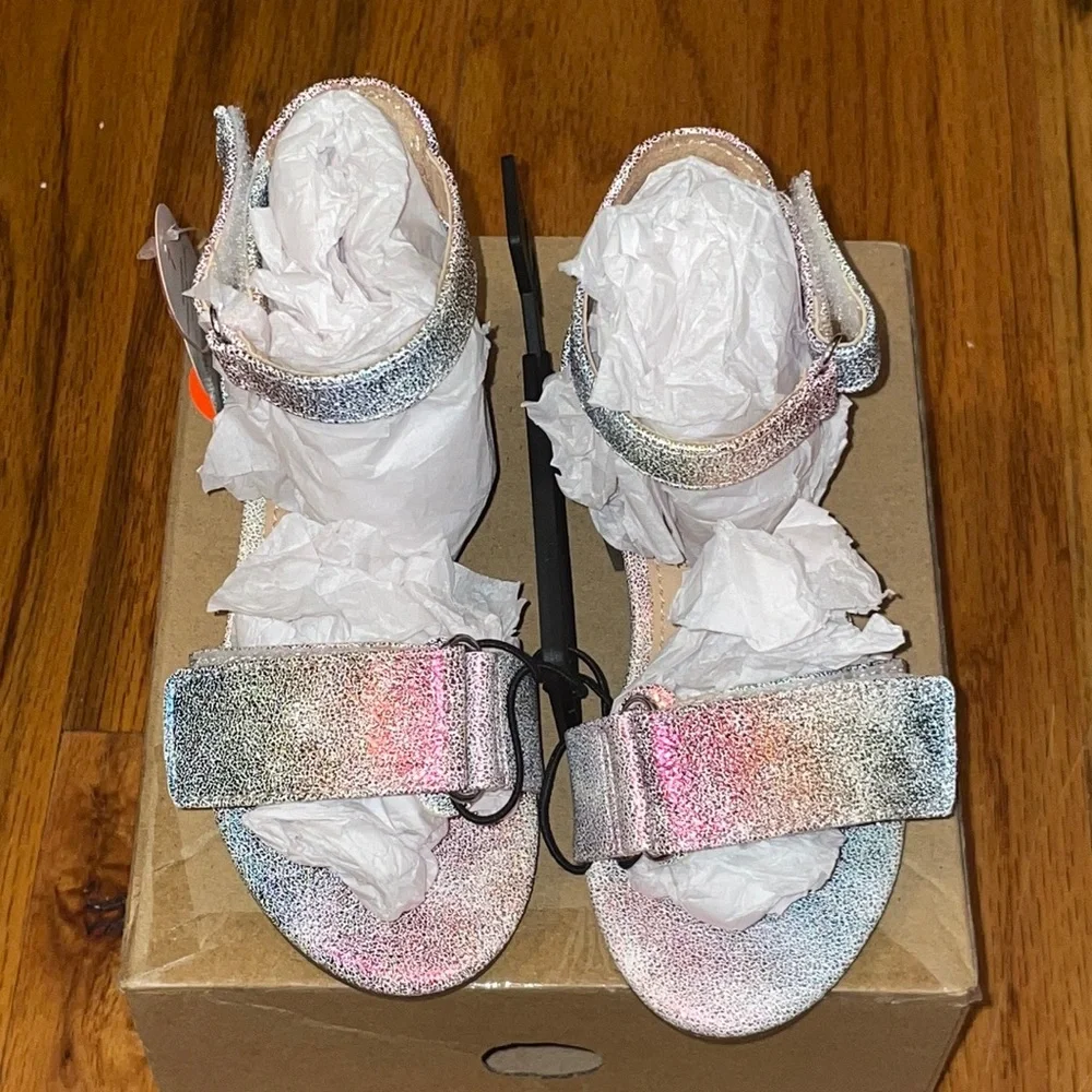 NEW Toddler GLITTER SPARKLE unicorn rainbow heel dress shoe color heel shoe 7